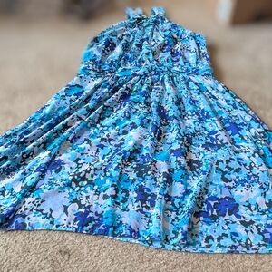 VGUC New York & Company Blue Smocked Ruffled Sundress